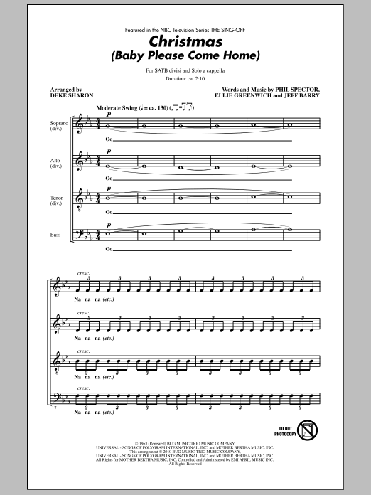 Download Deke Sharon Christmas (Baby Please Come Home) (from Sheet Music