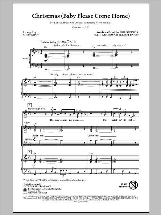 Download Kirby Shaw Christmas (Baby Please Come Home) Sheet Music