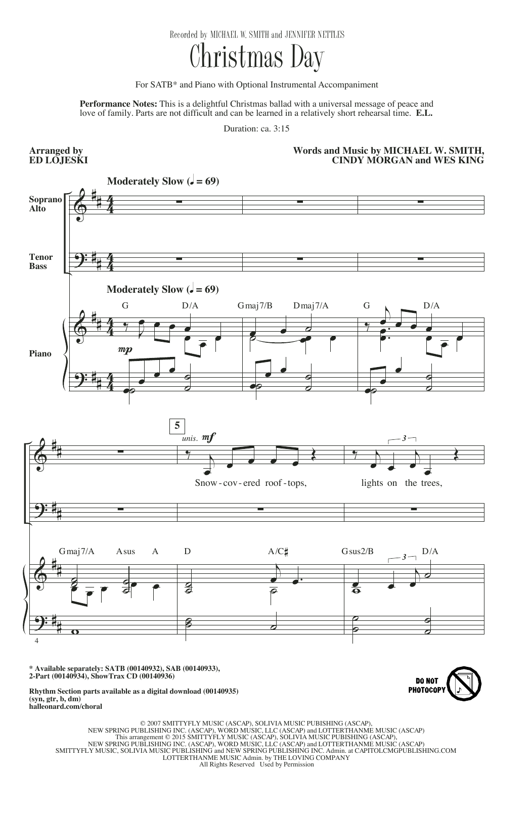 Download Michael W. Smith Christmas Day (arr. Ed Lojeski) Sheet Music