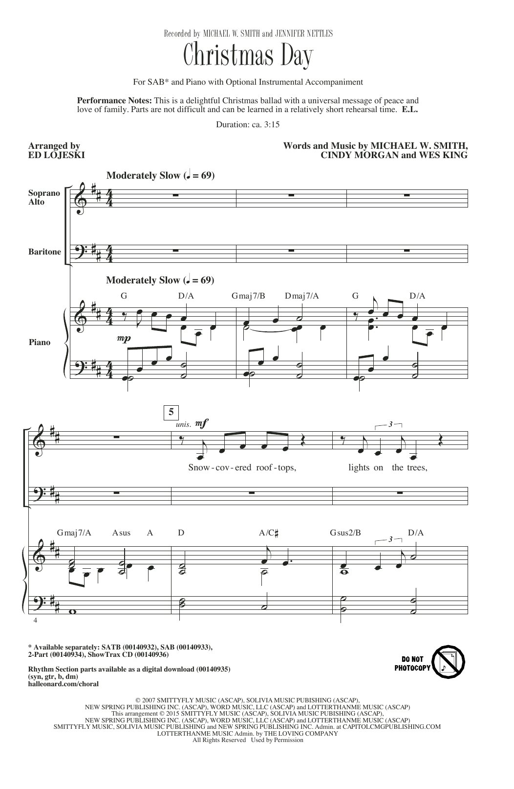 Download Michael W. Smith Christmas Day (arr. Ed Lojeski) Sheet Music