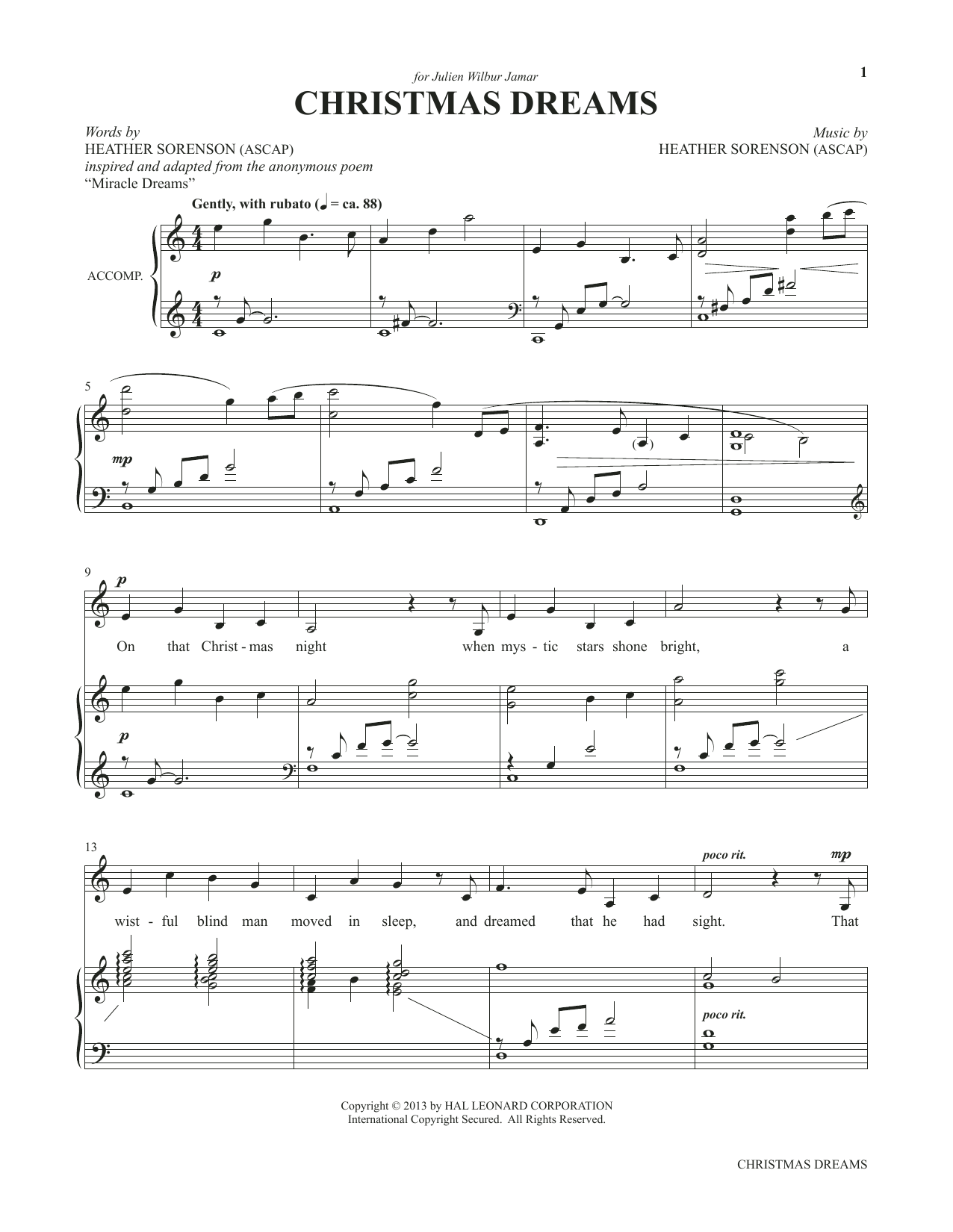 Download Heather Sorenson Christmas Dreams (from My Alleluia: Voc Sheet Music