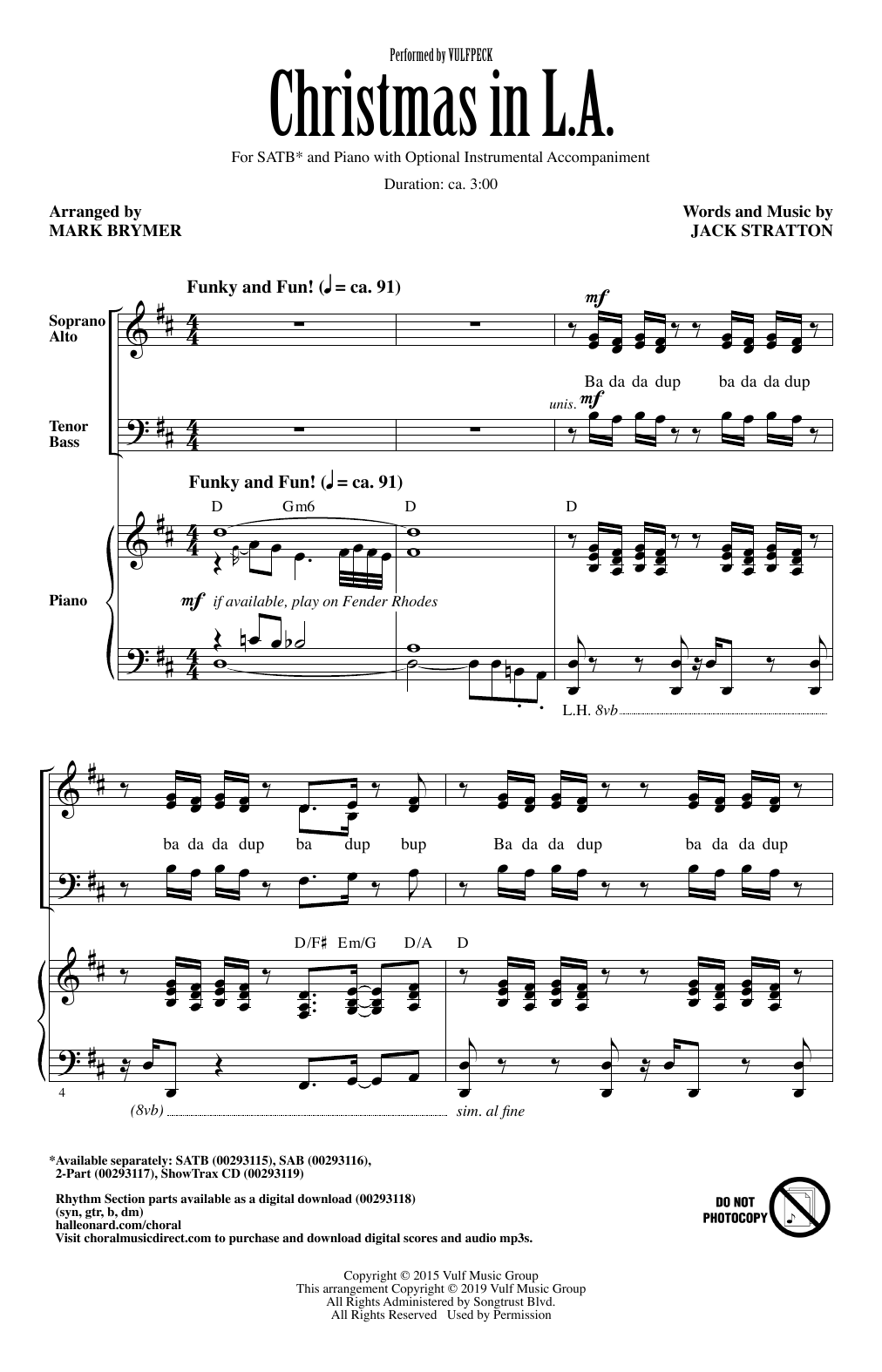 Download Vulfpeck Christmas In L.A. (arr. Mark Brymer) Sheet Music