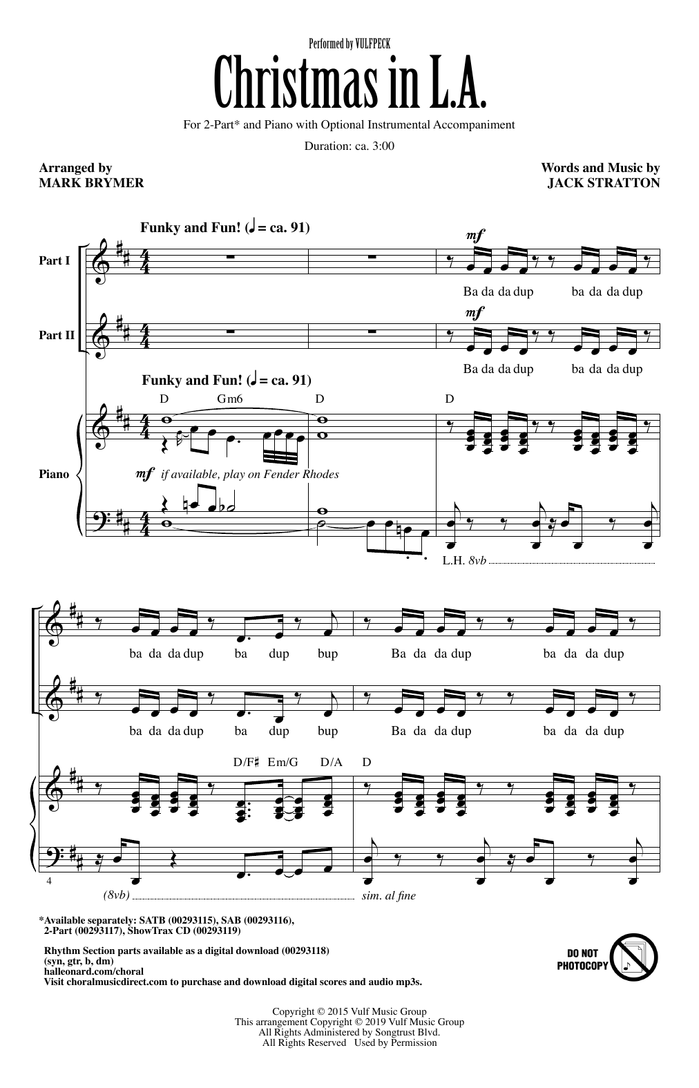 Download Vulfpeck Christmas In L.A. (arr. Mark Brymer) Sheet Music