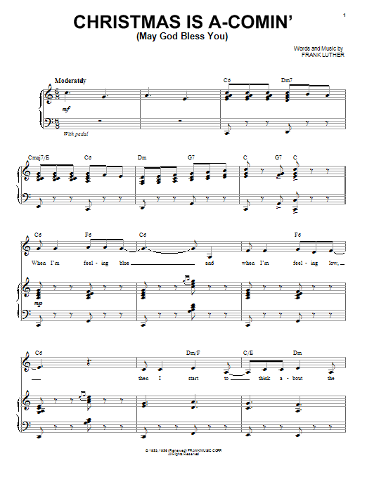 Download Bing Crosby Christmas Is A-Comin' (May God Bless Yo Sheet Music