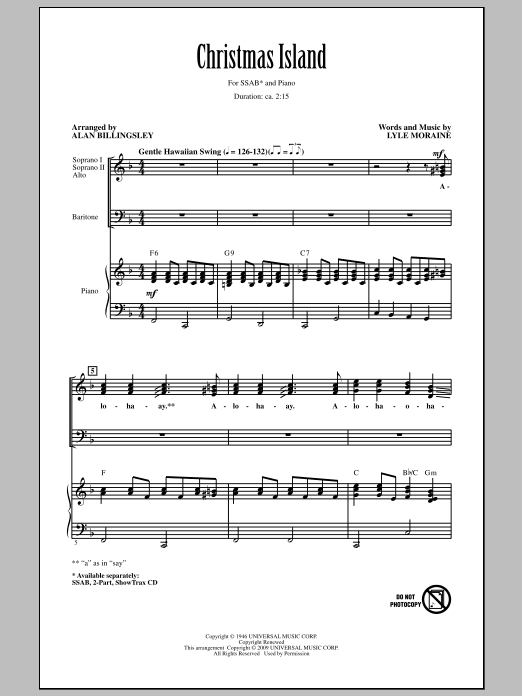 Download Brian Setzer Christmas Island (arr. Alan Billingsley Sheet Music