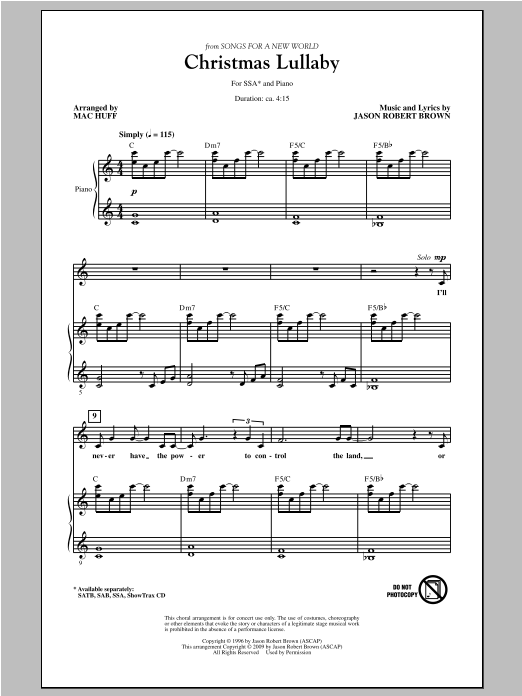 Download Jason Robert Brown Christmas Lullaby (from Songs for a New Sheet Music