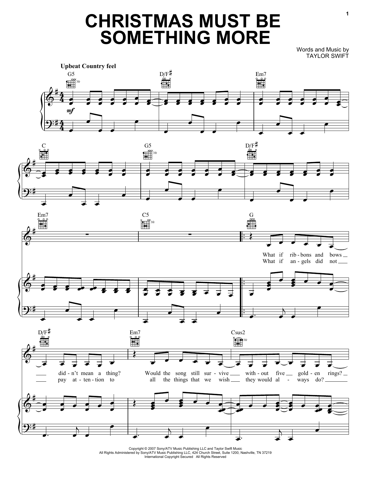 Download Taylor Swift Christmas Must Be Something More Sheet Music