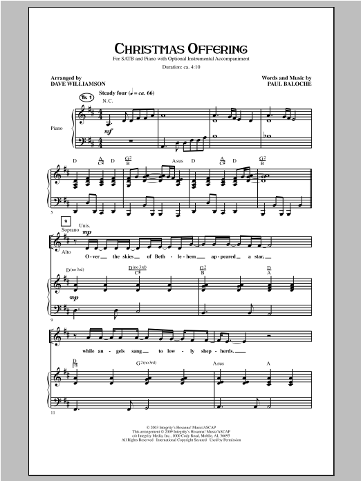Download Dave Williamson Christmas Offering Sheet Music