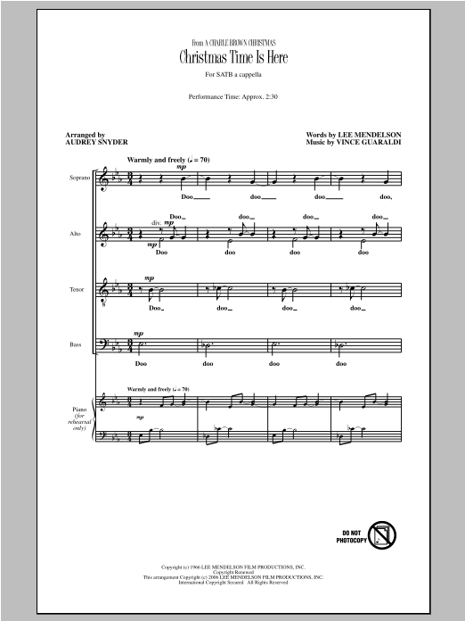 Download Audrey Snyder Christmas Time Is Here Sheet Music