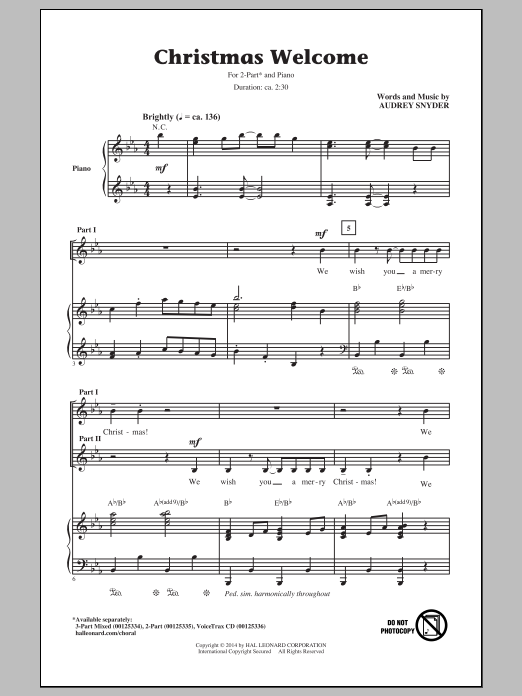 Download Audrey Snyder Christmas Welcome Sheet Music