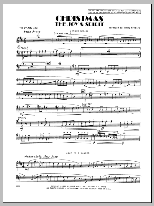 Download Nestico Christmas; The Joy & Spirit - Alto Sax Sheet Music