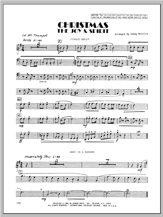 Download Nestico Christmas; The Joy & Spirit - Trumpet 1 Sheet Music