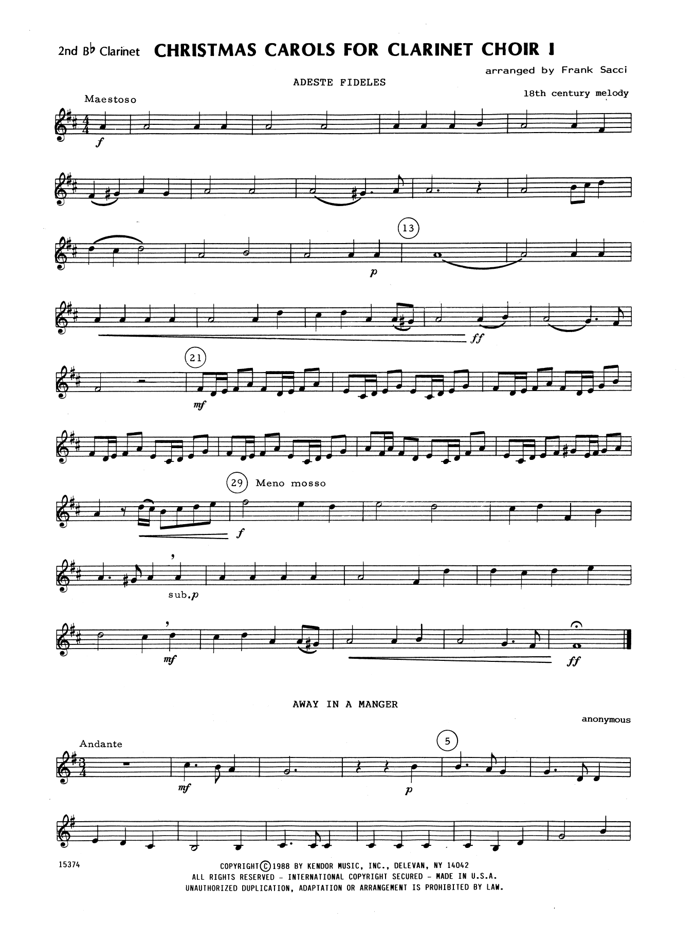 Download Frank Sacci Christmas Carols For Clarinet Choir I - Sheet Music