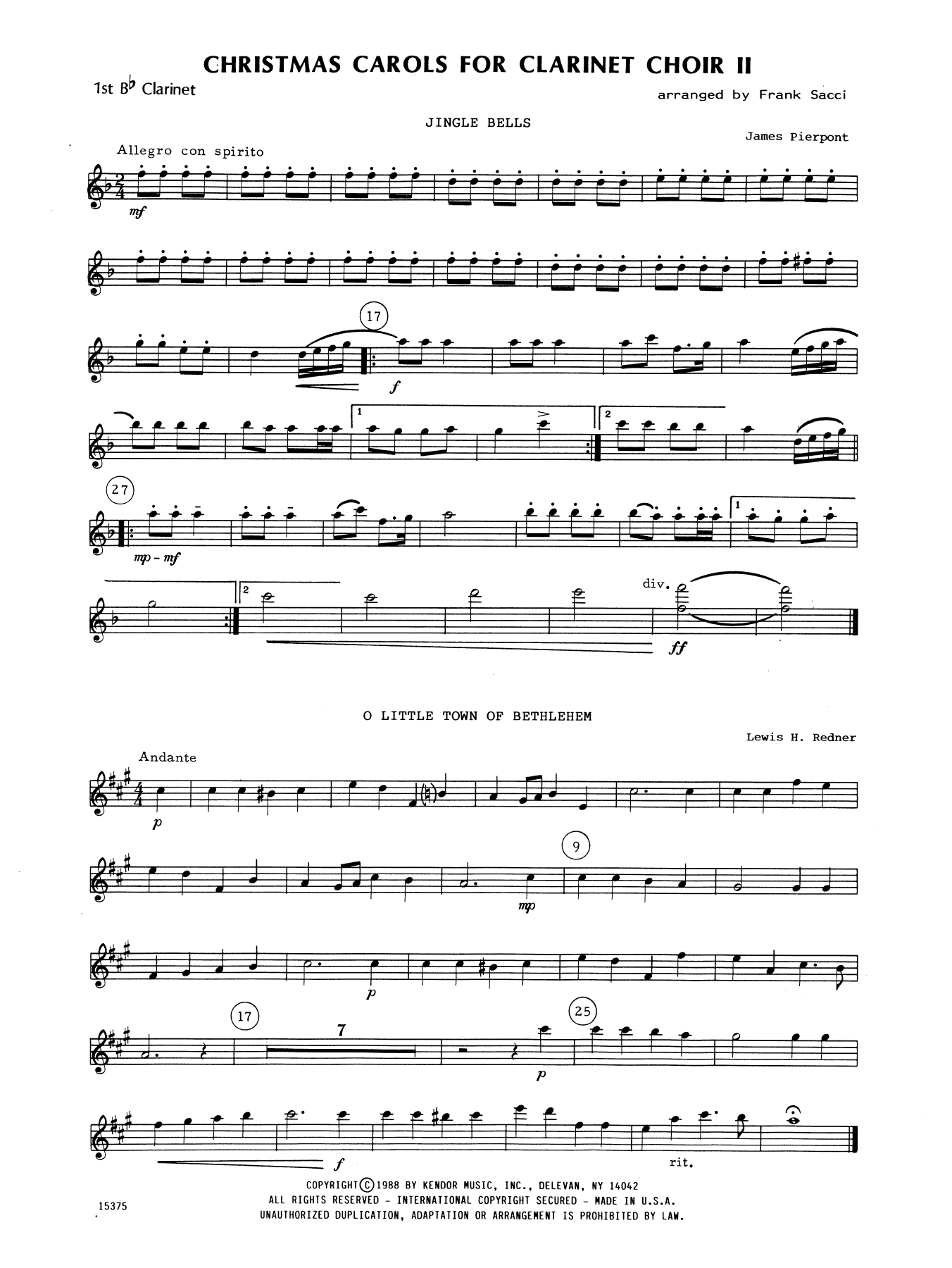 Download Frank J. Sacci Christmas Carols For Clarinet Choir II Sheet Music