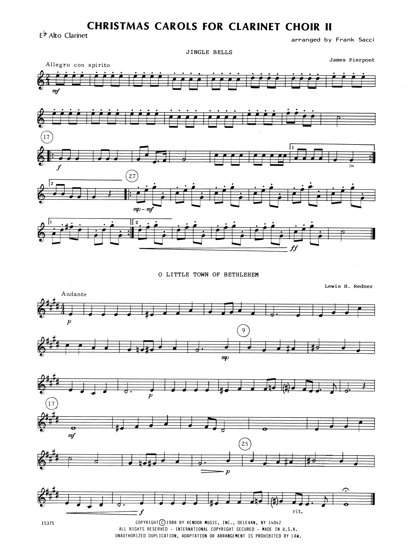 Download Frank J. Sacci Christmas Carols For Clarinet Choir II Sheet Music