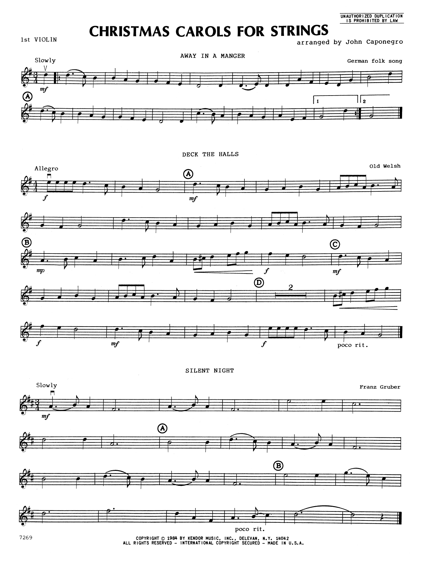 Download John Caponegro Christmas Carols for Strings - 1st Viol Sheet Music
