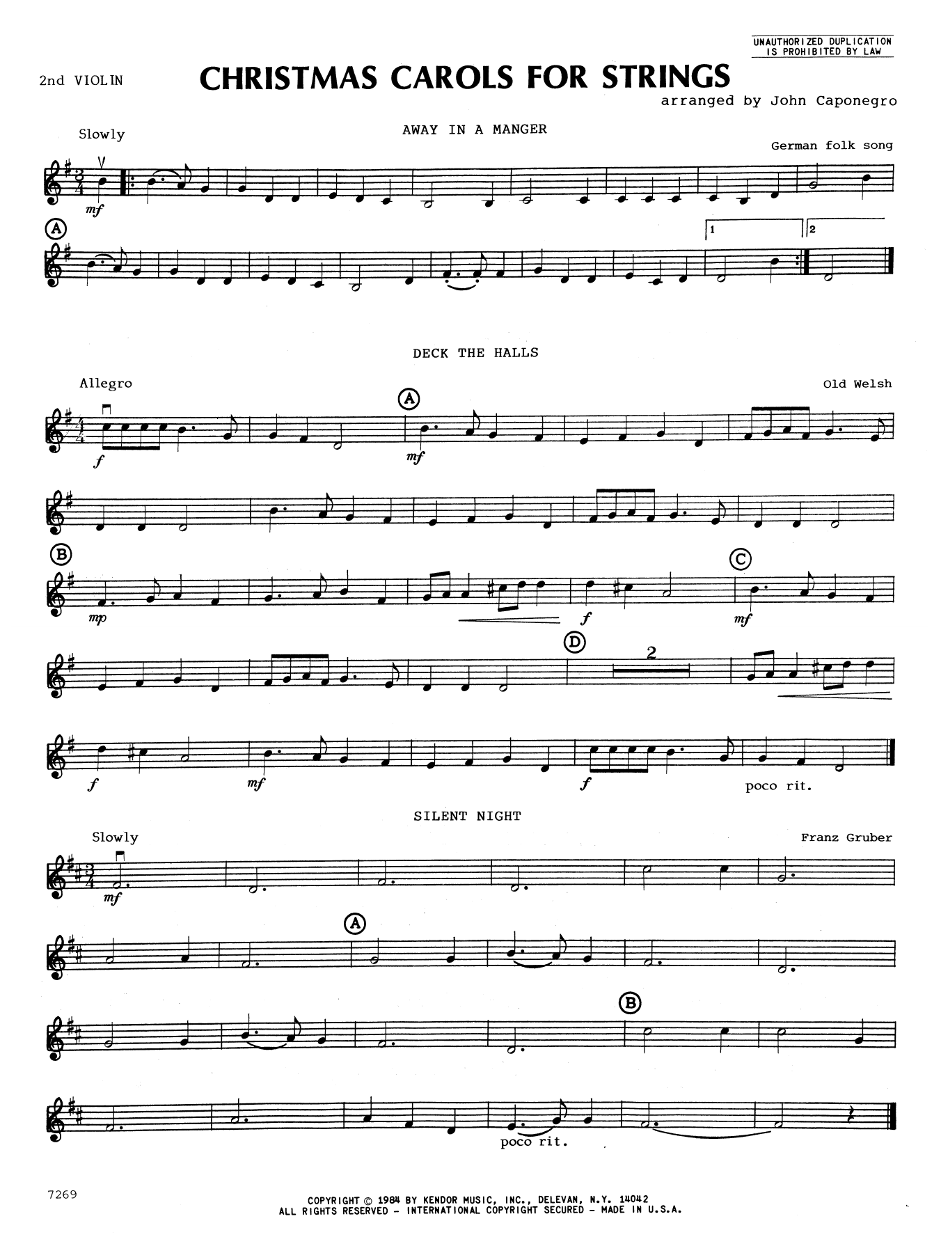 Download John Caponegro Christmas Carols for Strings - 2nd Viol Sheet Music