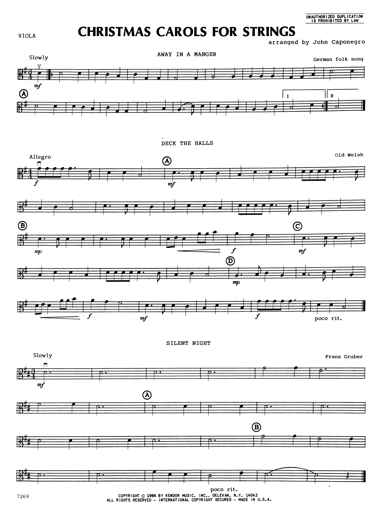 Download John Caponegro Christmas Carols for Strings - Viola Sheet Music