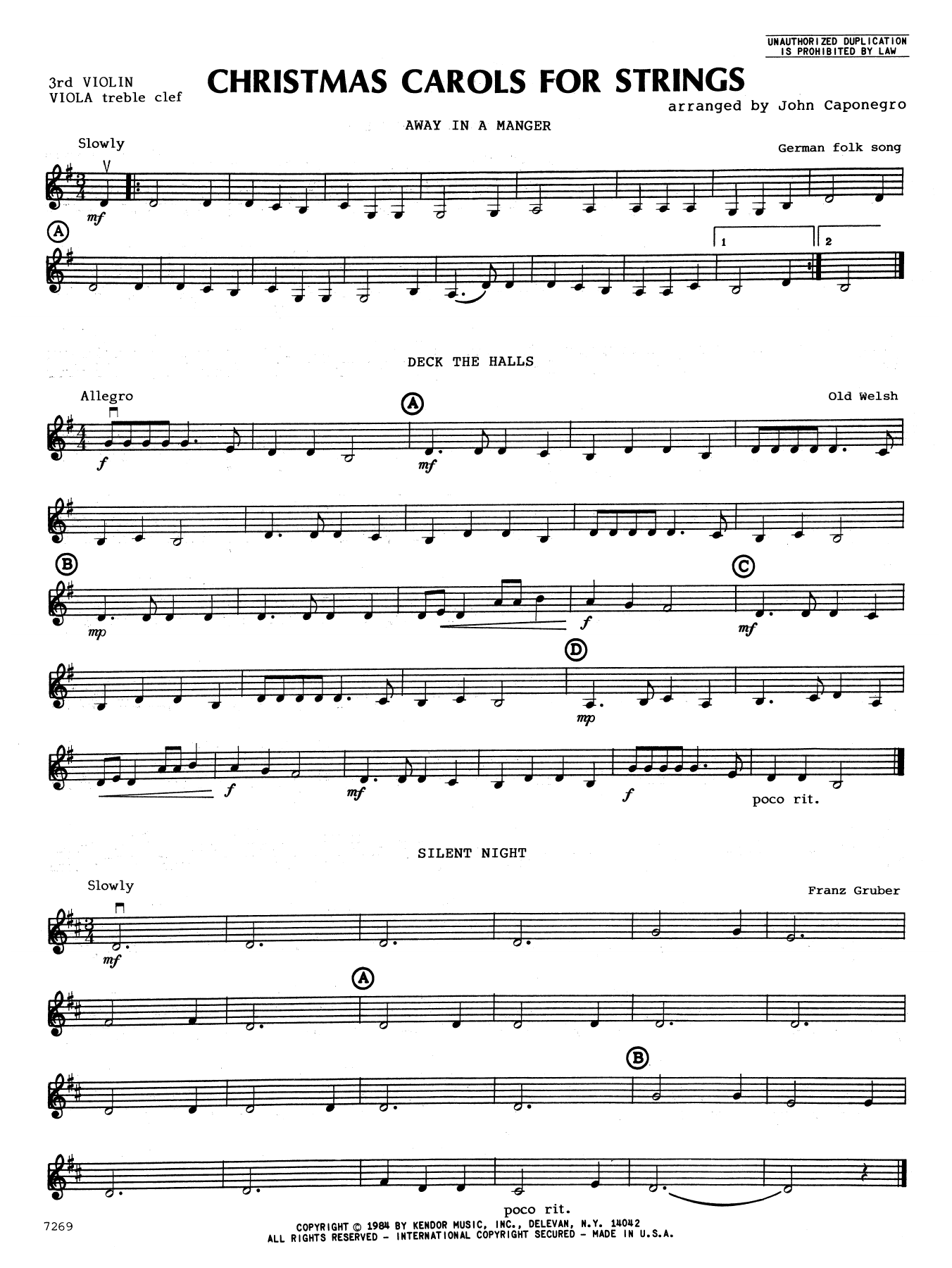 Download John Caponegro Christmas Carols for Strings - Violin 3 Sheet Music