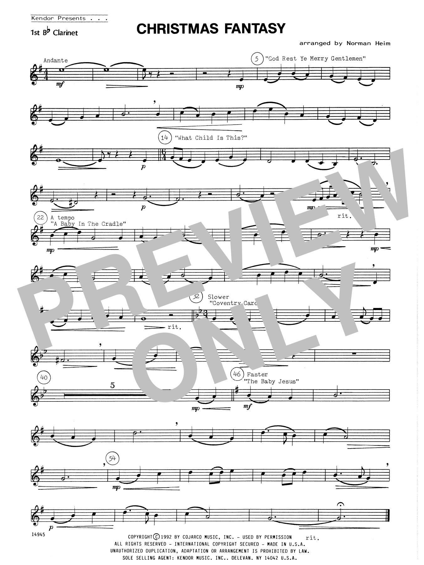Download Norman Heim Christmas Fantasy - 1st Bb Clarinet Sheet Music