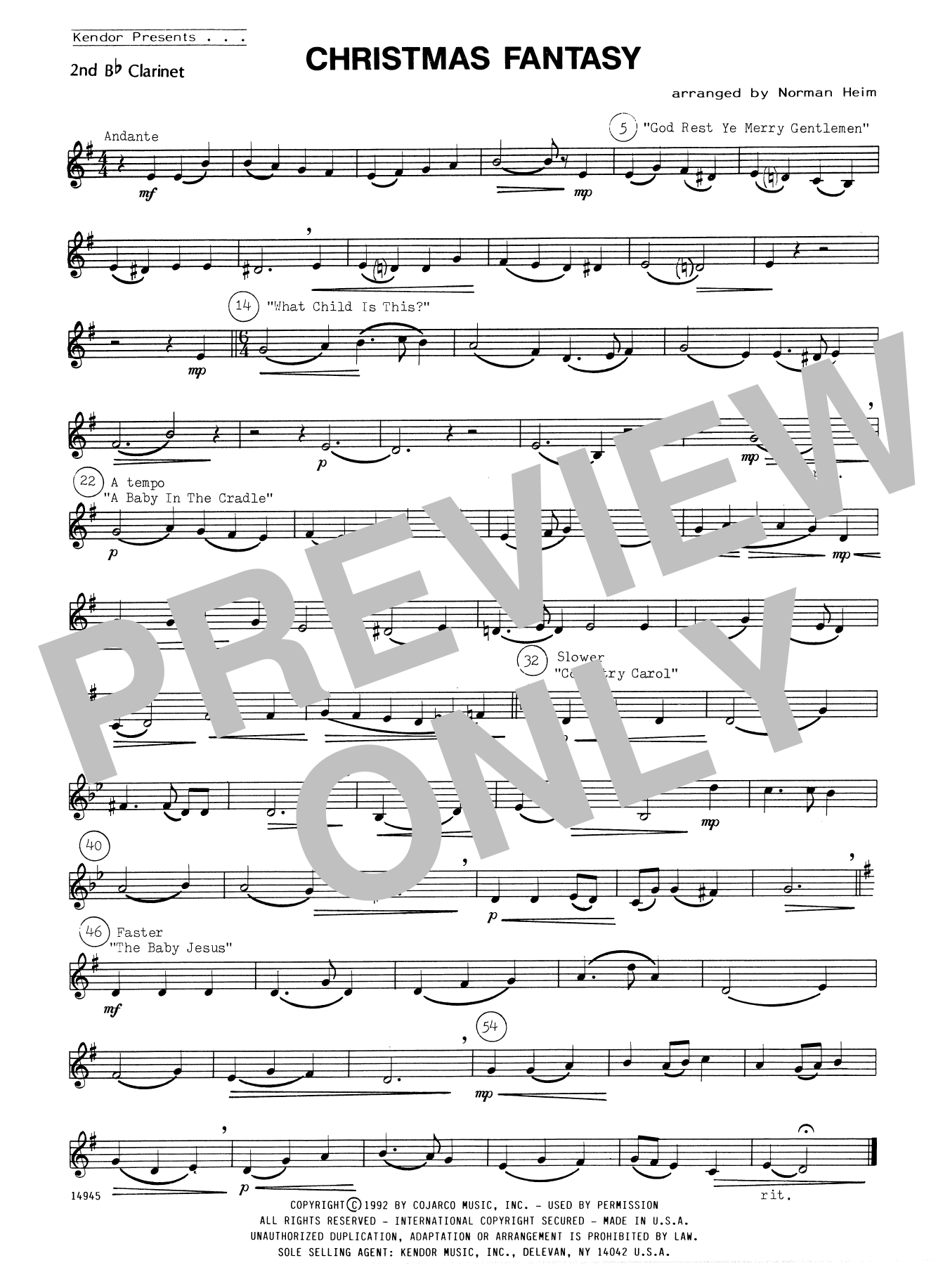 Download Norman Heim Christmas Fantasy - 2nd Bb Clarinet Sheet Music