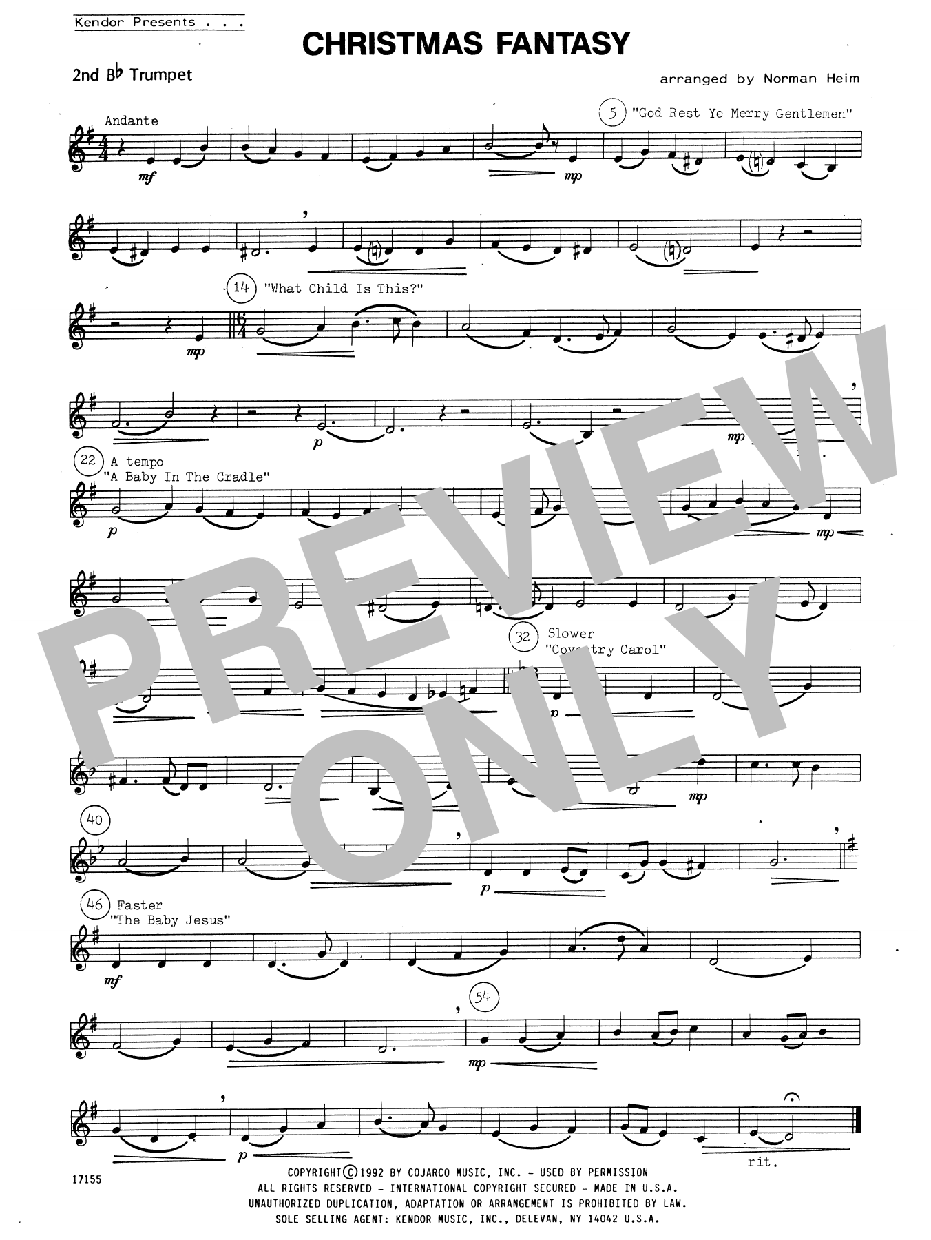 Download Norman Heim Christmas Fantasy - 2nd Bb Trumpet Sheet Music