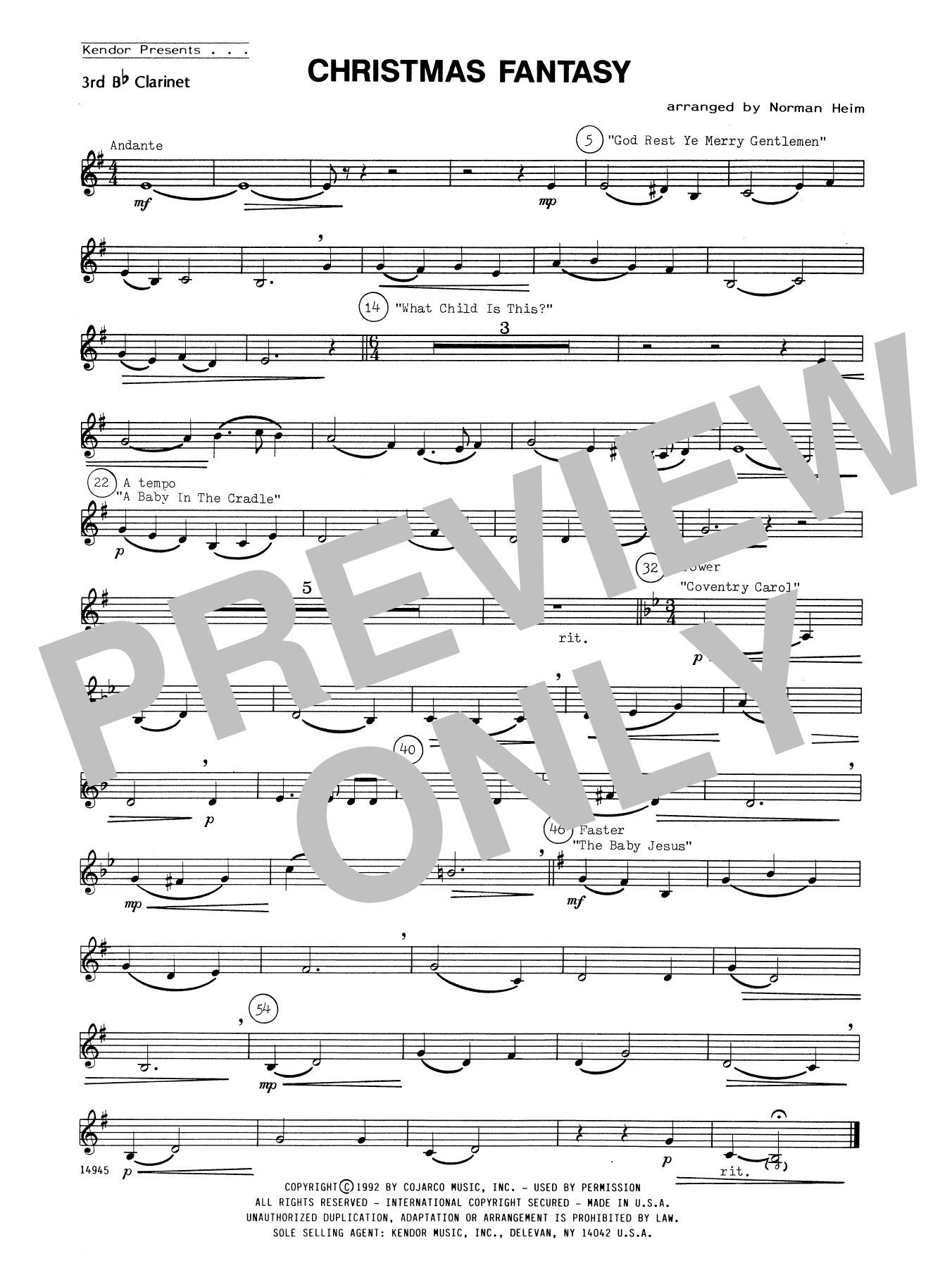 Download Norman Heim Christmas Fantasy - 3rd Bb Clarinet Sheet Music