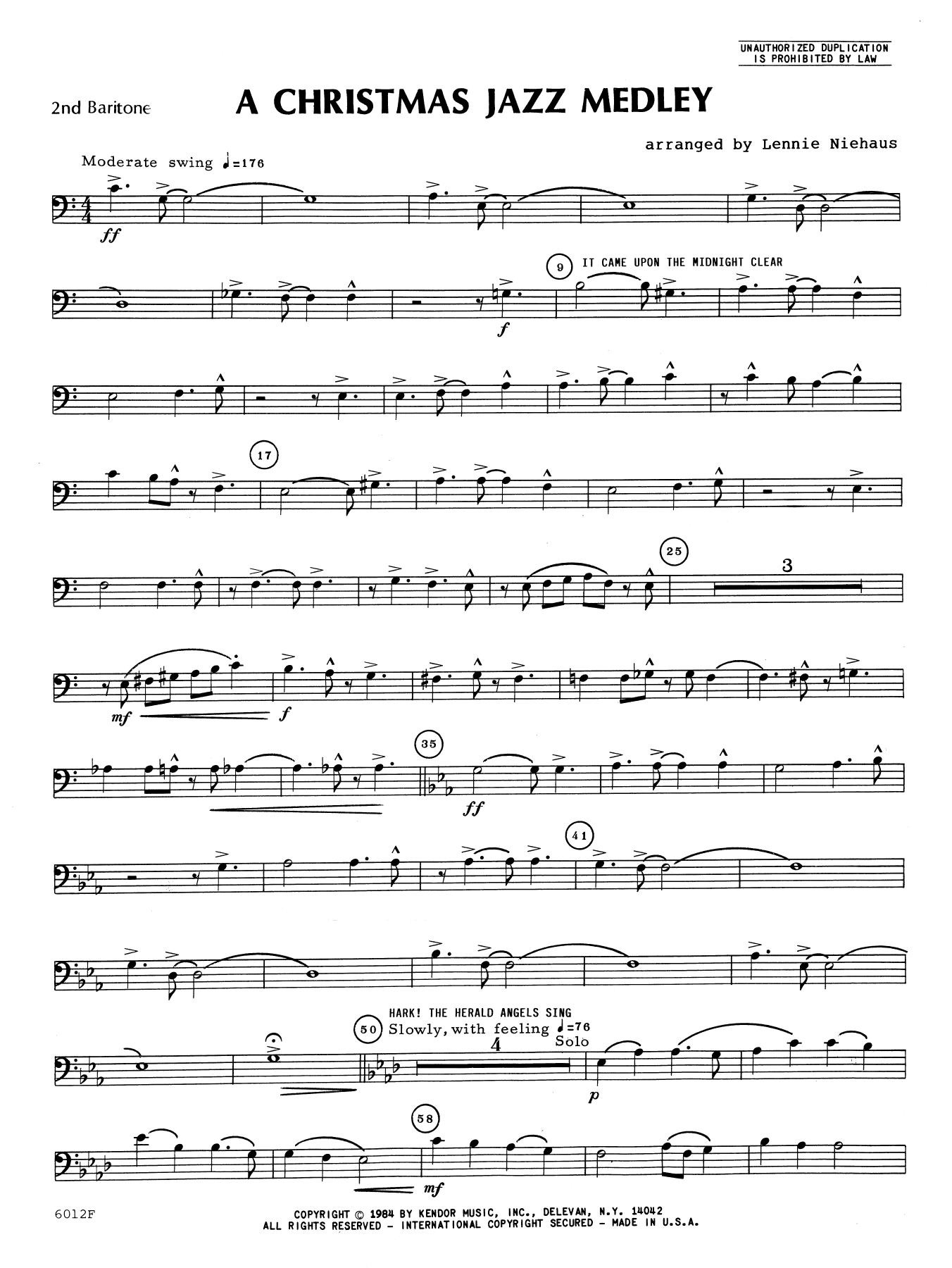 Download Lennie Niehaus Christmas Jazz Medley - 2nd Baritone B. Sheet Music