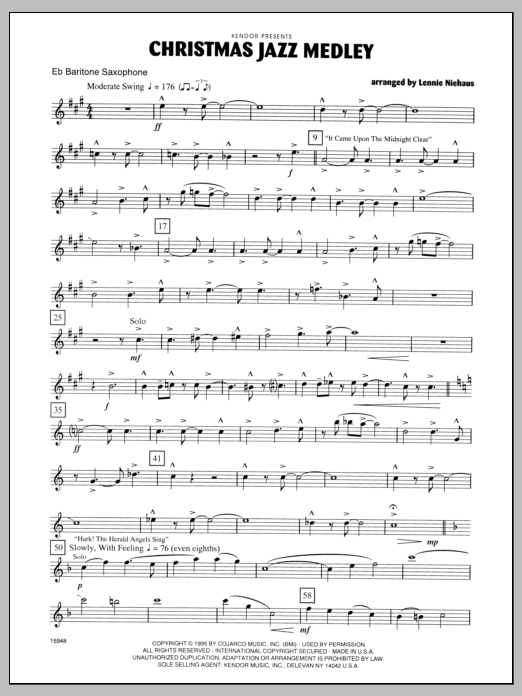 Download Niehaus Christmas Jazz Medley - Baritone Sax Sheet Music