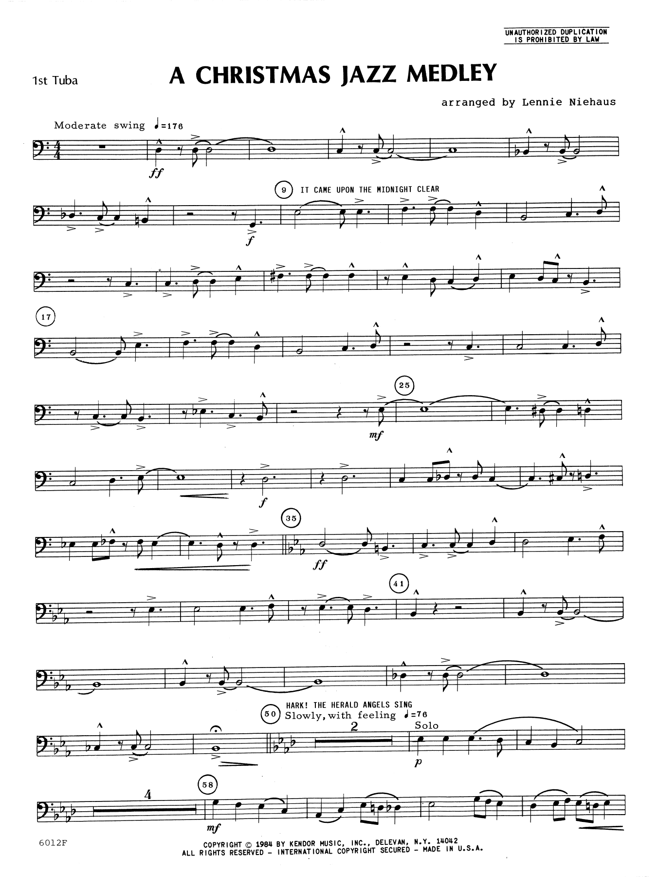 Download Lennie Niehaus Christmas Jazz Medley - Tuba 1 Sheet Music