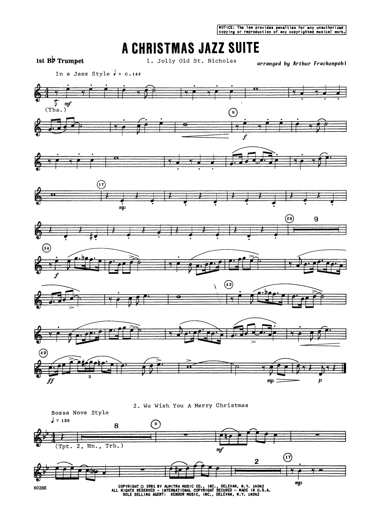 Download Arthur Frackenpohl Christmas Jazz Suite - 1st Bb Trumpet Sheet Music