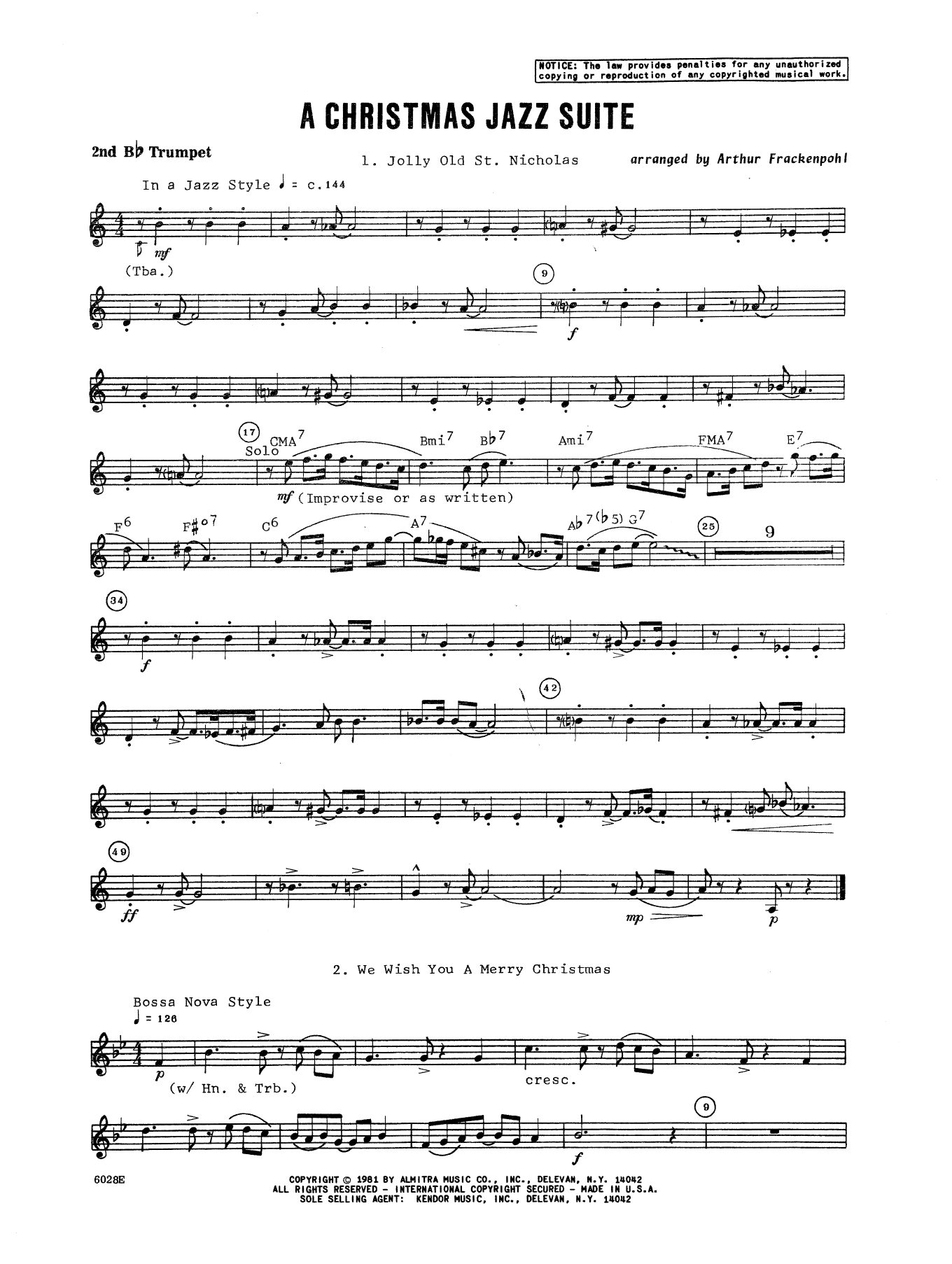 Download Arthur Frackenpohl Christmas Jazz Suite - 2nd Bb Trumpet Sheet Music