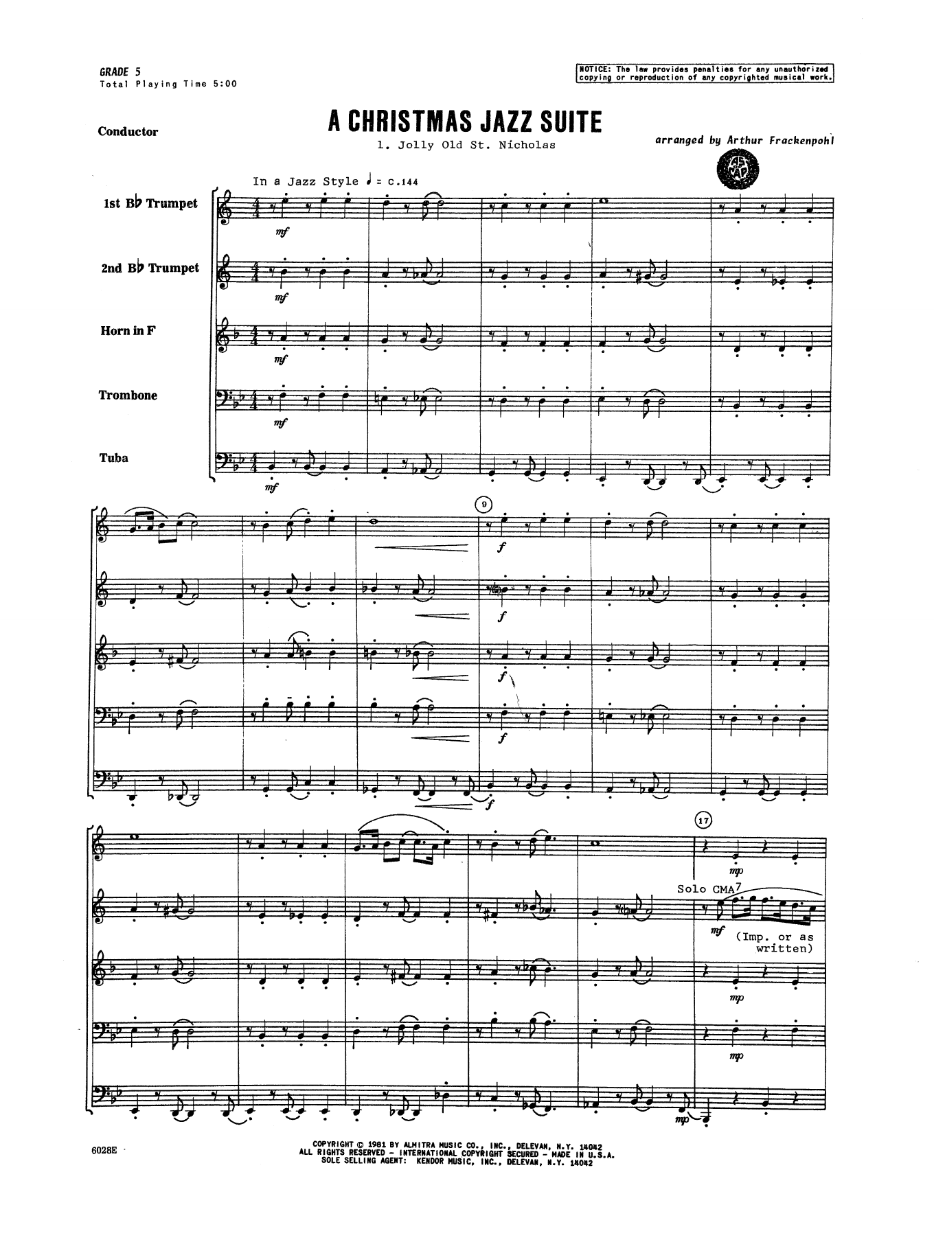 Download Arthur Frackenpohl Christmas Jazz Suite - Full Score Sheet Music