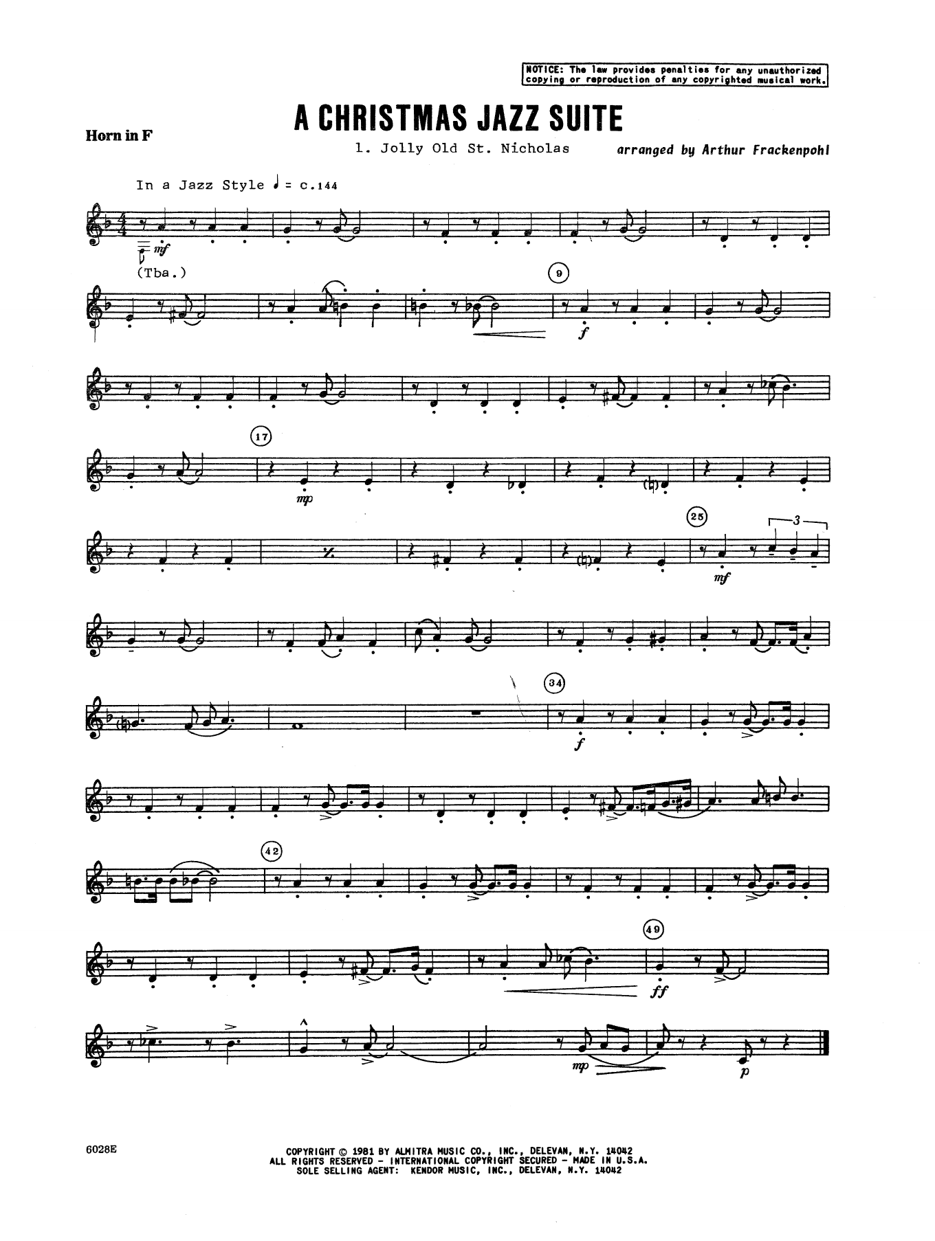 Download Arthur Frackenpohl Christmas Jazz Suite - Horn in F Sheet Music