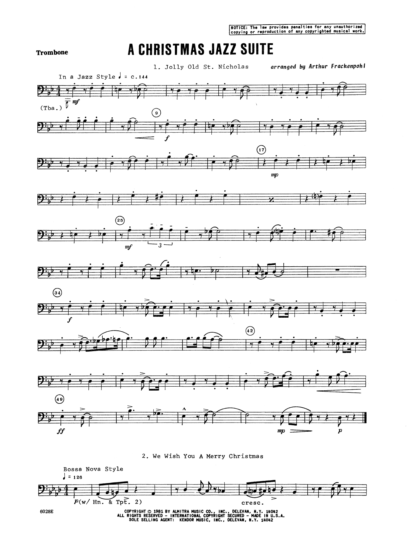 Download Arthur Frackenpohl Christmas Jazz Suite - Trombone Sheet Music