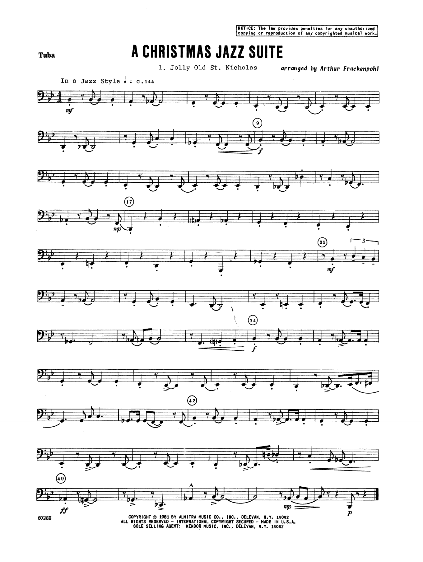 Download Arthur Frackenpohl Christmas Jazz Suite - Tuba Sheet Music
