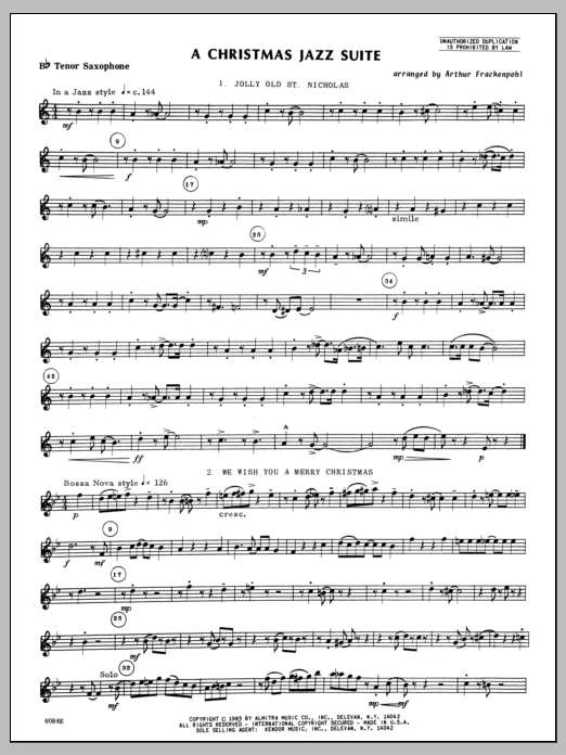 Download Arthur Frackenpohl Christmas Jazz Suite, A - Tenor Sax Sheet Music
