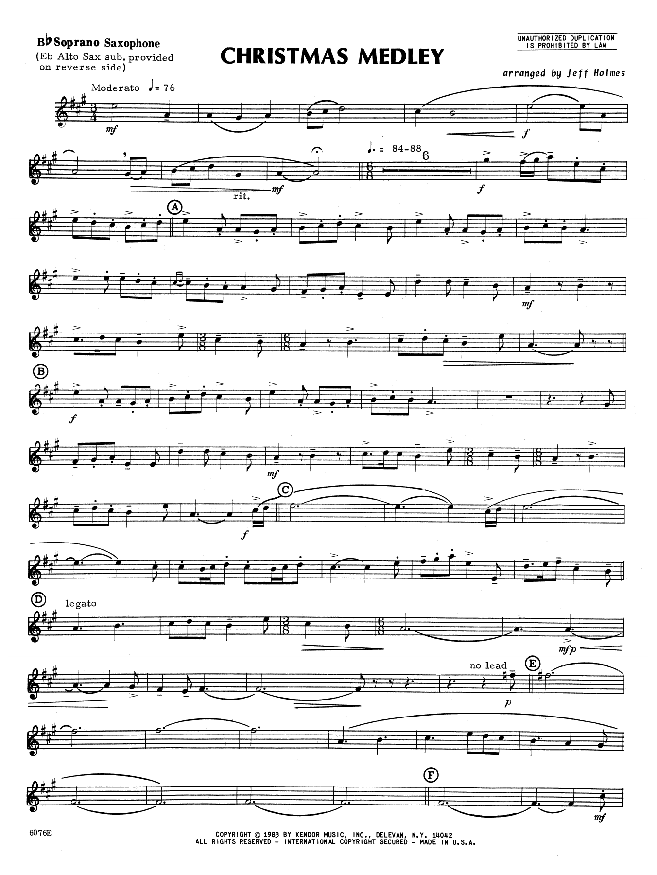 Download Holmes Christmas Medley - Bb Soprano Sax Sheet Music