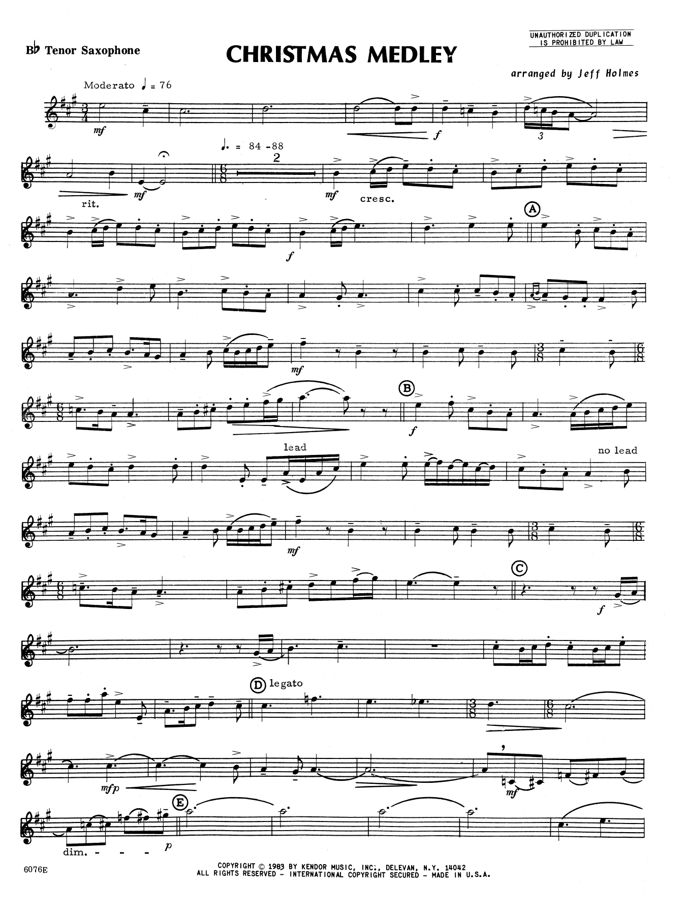 Download Holmes Christmas Medley - Bb Tenor Saxophone Sheet Music