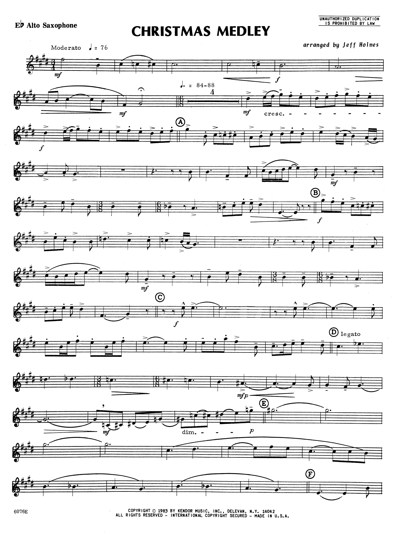 Download Holmes Christmas Medley - Eb Alto Saxophone Sheet Music