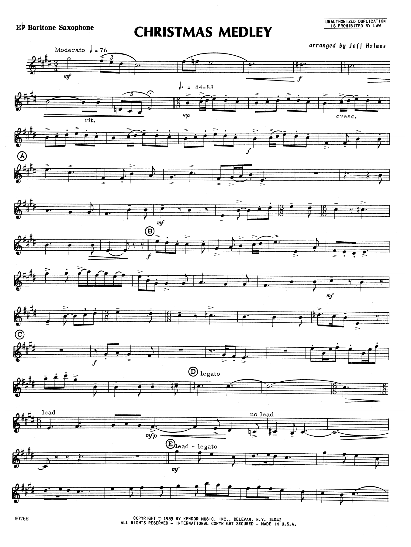 Download Holmes Christmas Medley - Eb Baritone Saxophon Sheet Music