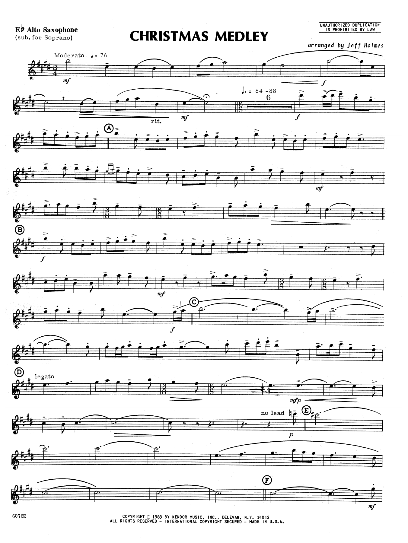 Download Holmes Christmas Medley - Opt. Alto Sax Sheet Music