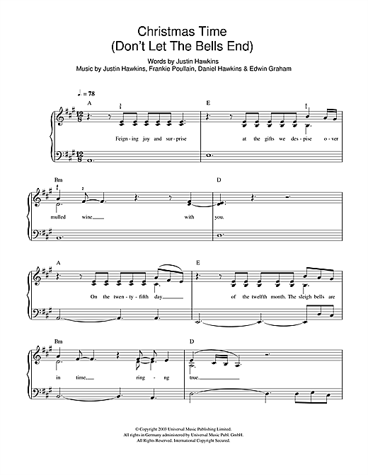 Download The Darkness Christmas Time (Don't Let The Bells End Sheet Music
