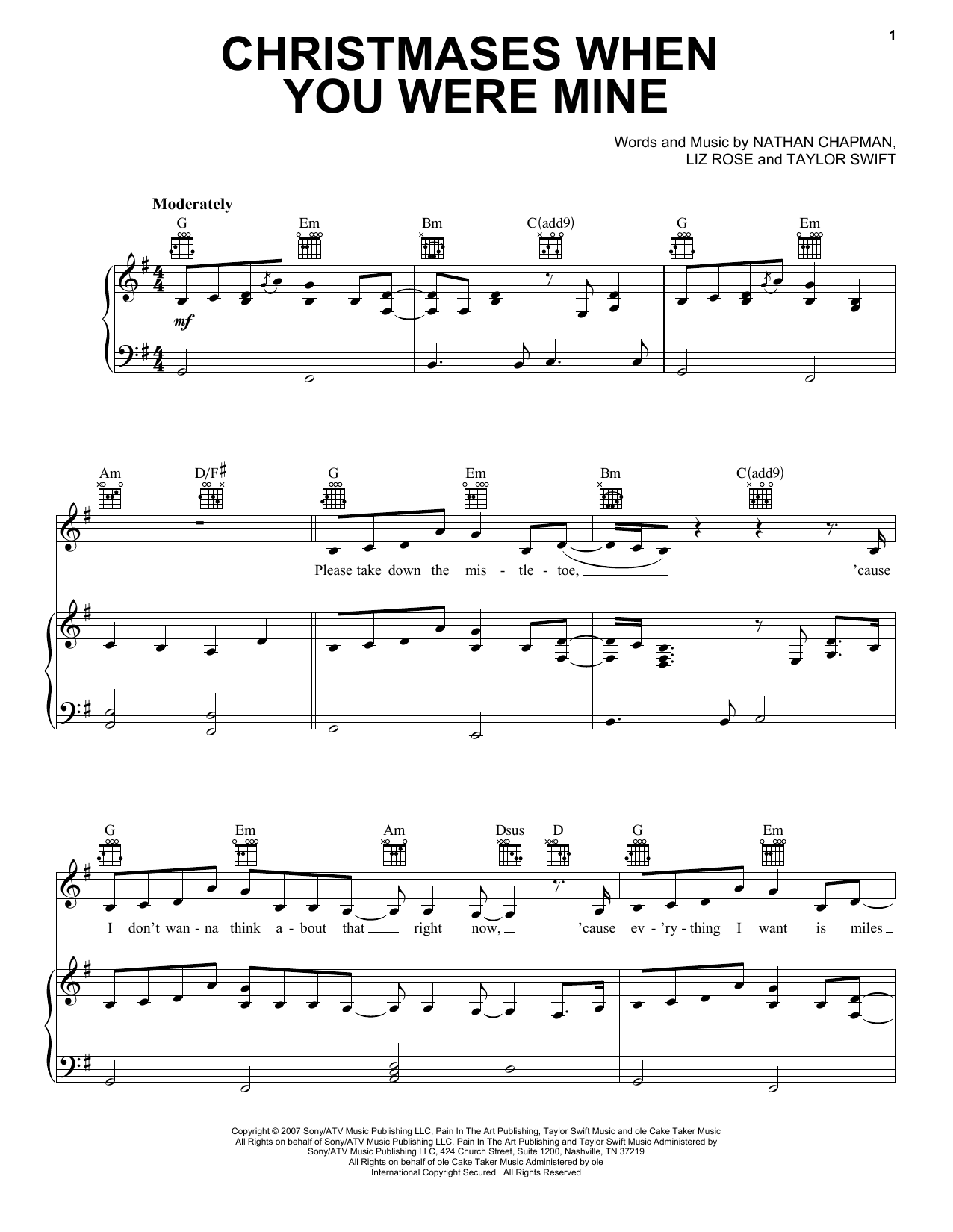 Download Taylor Swift Christmases When You Were Mine Sheet Music