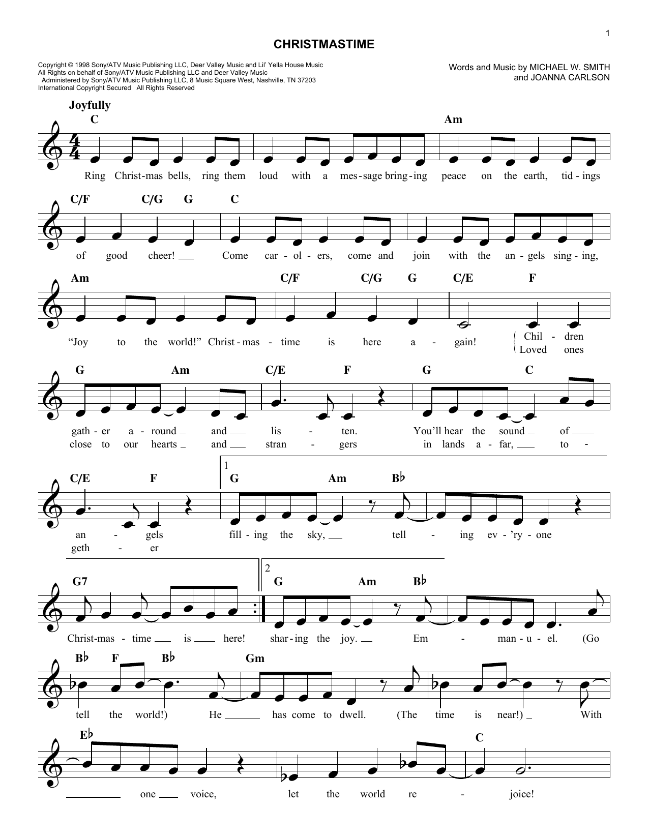 Download Michael W. Smith Christmastime Sheet Music