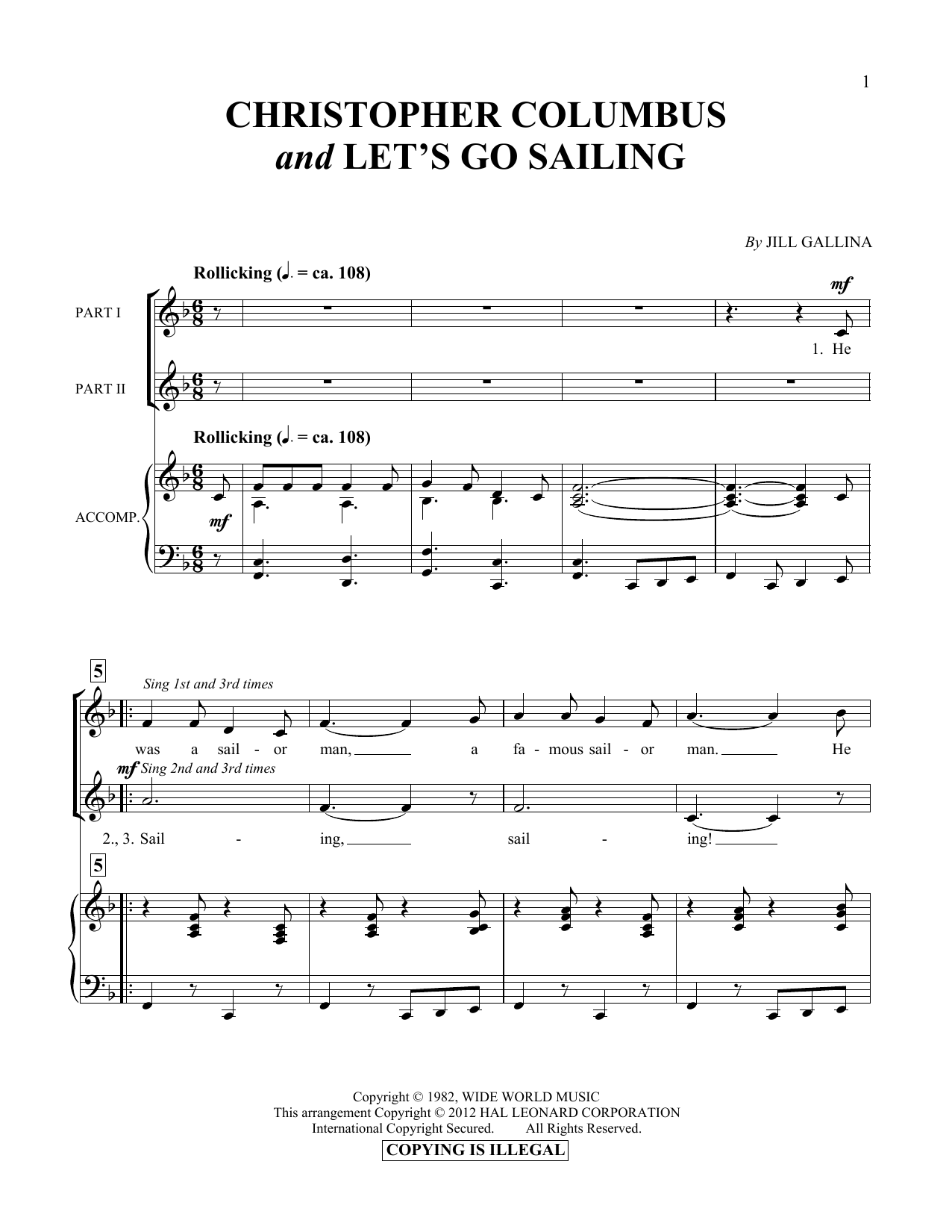 Download Jill Gallina Christopher Columbus & Let's Go Sailing Sheet Music