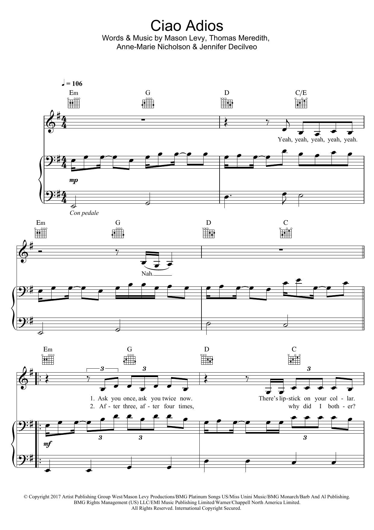 Download Anne-Marie Ciao Adios Sheet Music