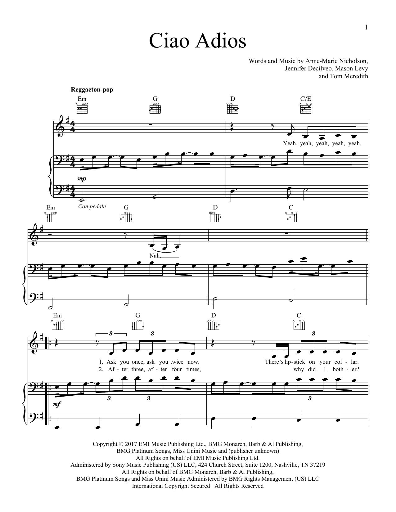 Download Anne-Marie Ciao Adios Sheet Music