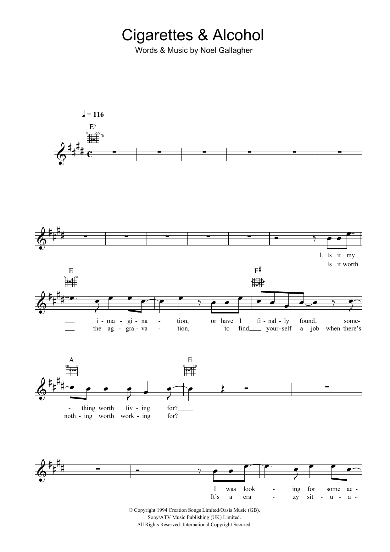 Download Oasis Cigarettes & Alcohol Sheet Music