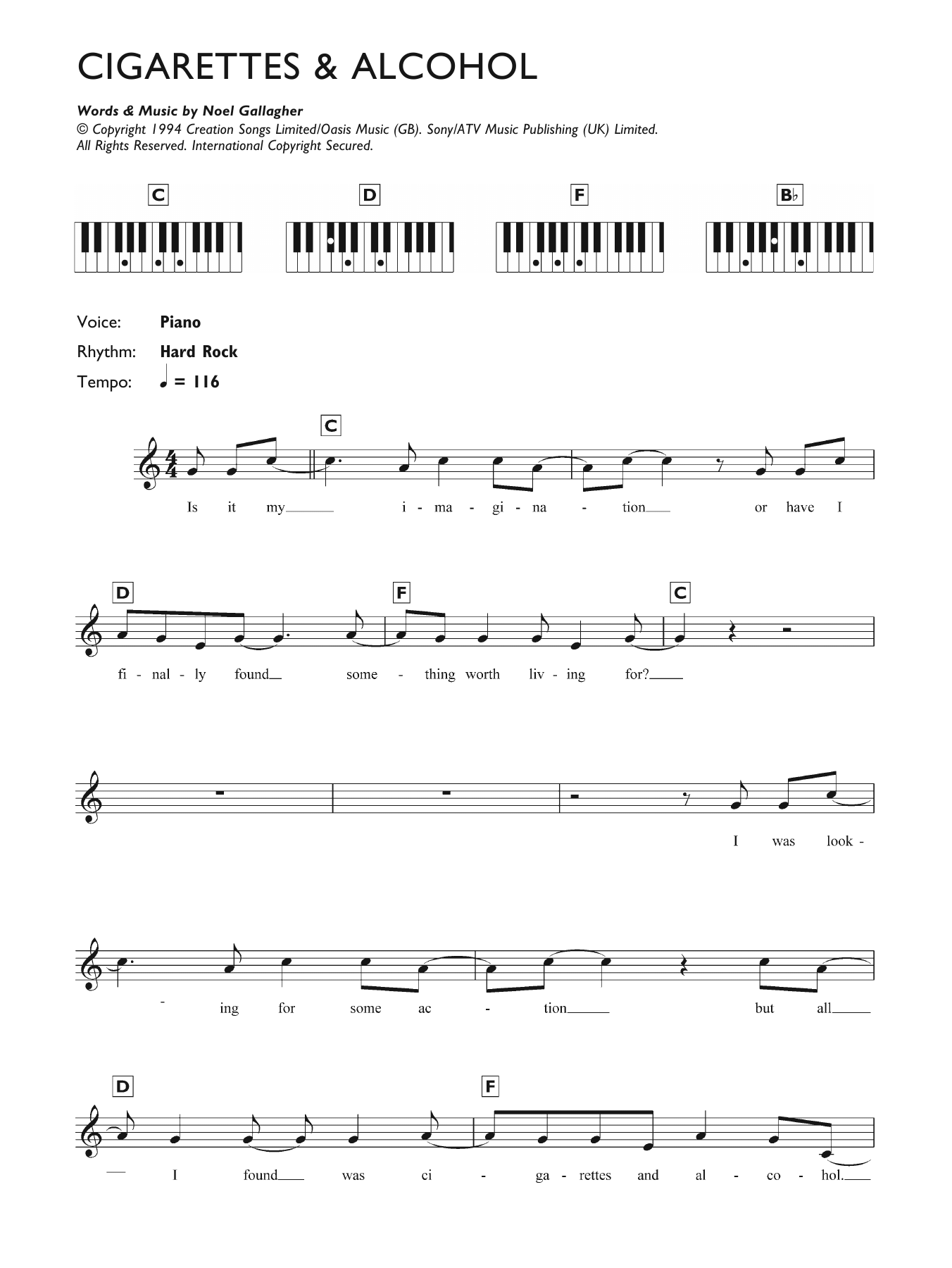 Download Oasis Cigarettes and Alcohol Sheet Music
